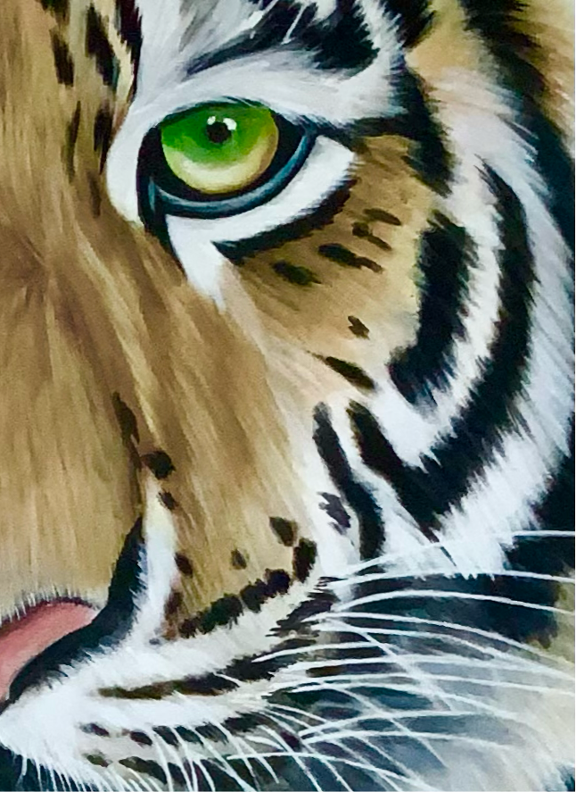 Close up of realistic animal portrait painting by Wendy Brown