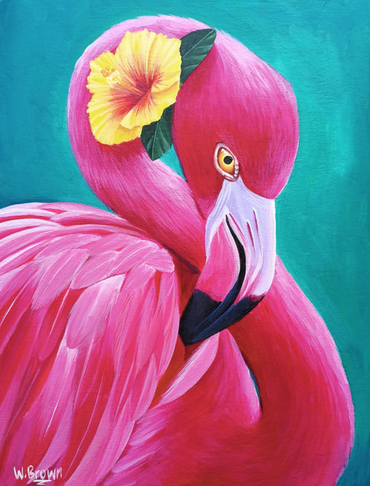 Flamingo Fiesta – Tropical Hibiscus Original Painting