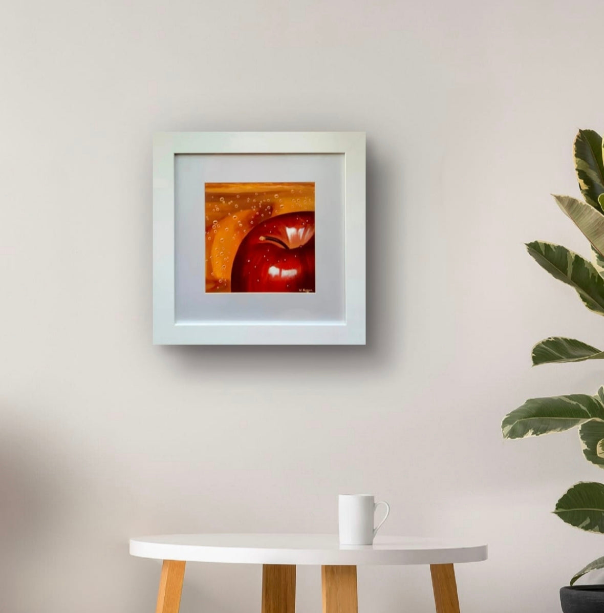 Room mockup showing framed painting brightening up a neutral wall