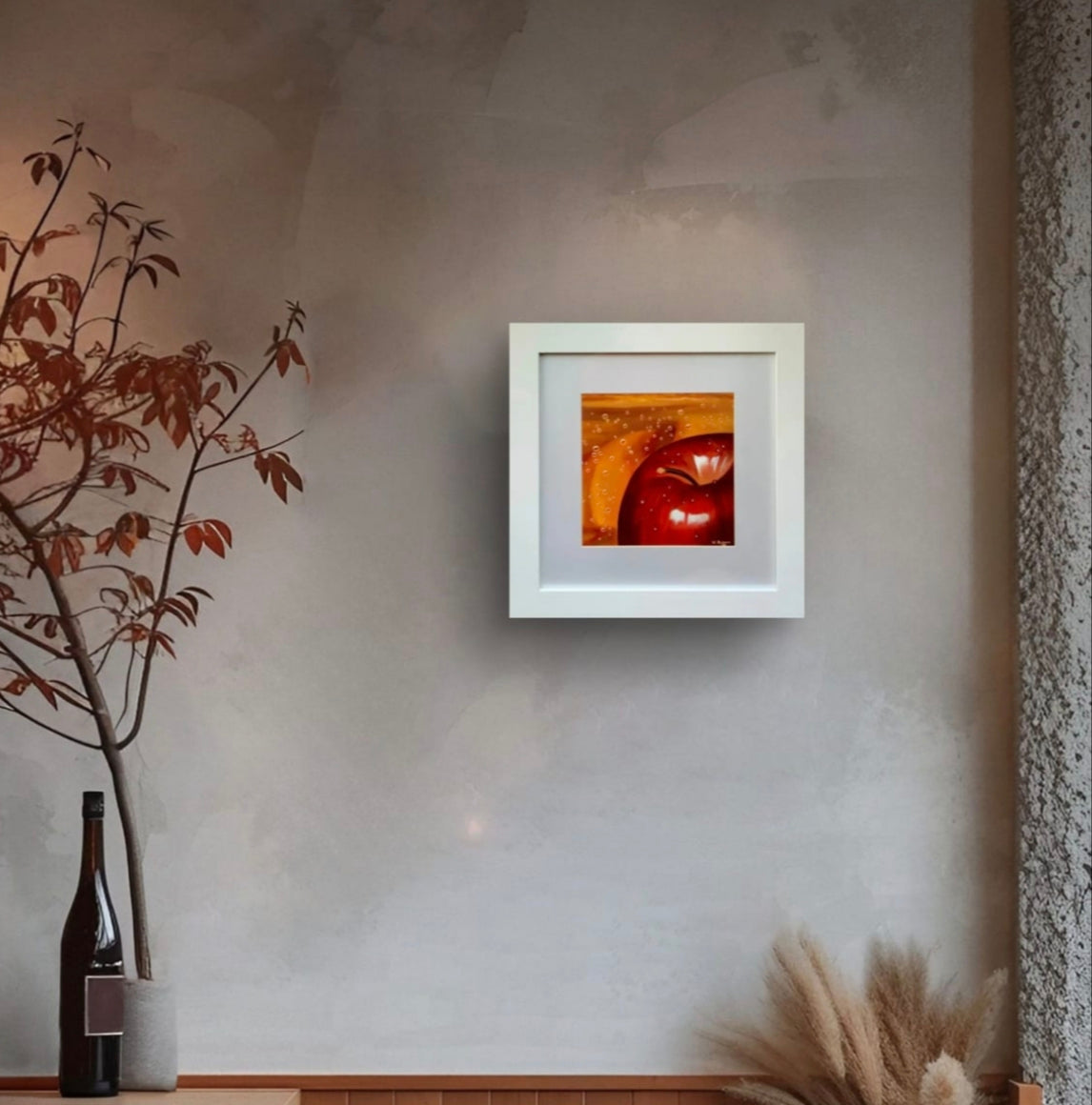 Room mockup showing framed painting brightening up a dark wall