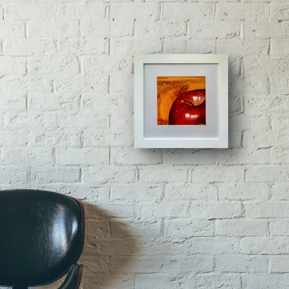 Room mockup showing framed painting brightening up a neutral wall