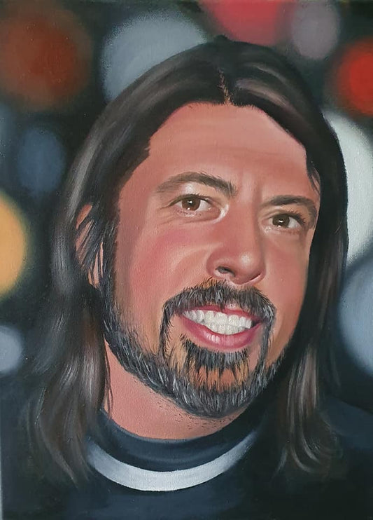 Oil painting of Foo Fighters' front man and Nirvana drummer, Dave Grohl. 