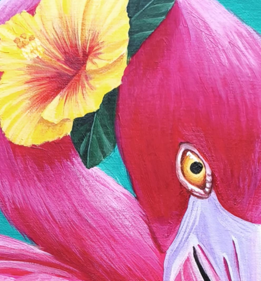 Flamingo Fiesta – Tropical Hibiscus Original Painting