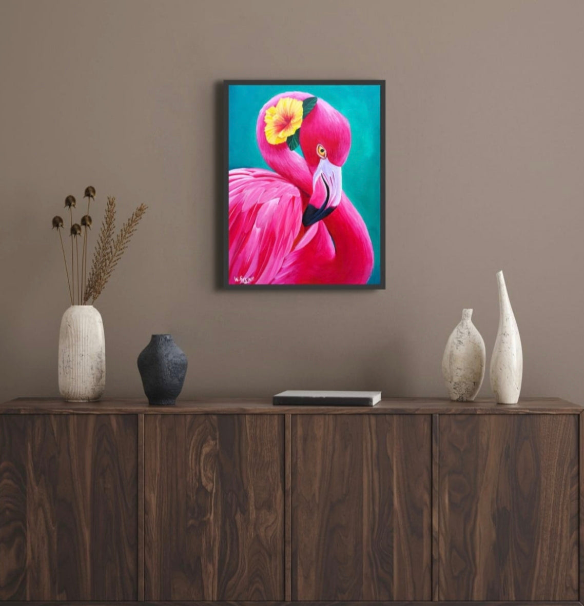 Flamingo Fiesta – Tropical Hibiscus Original Painting